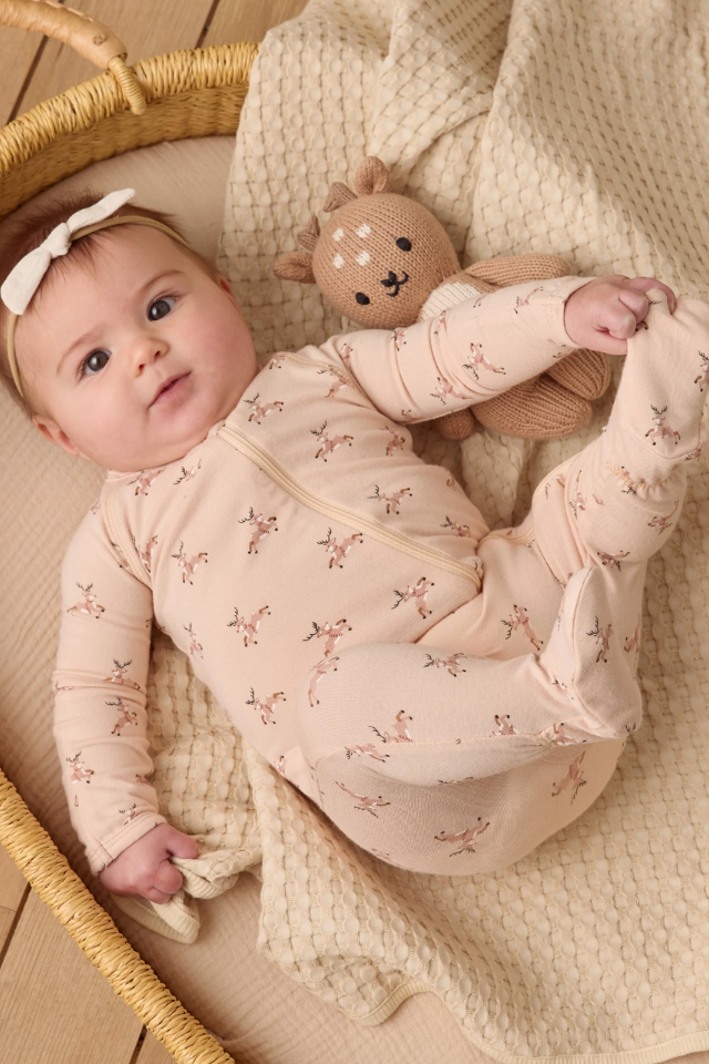 Quincy Mae Bamboo Zip Footie - Reindeer