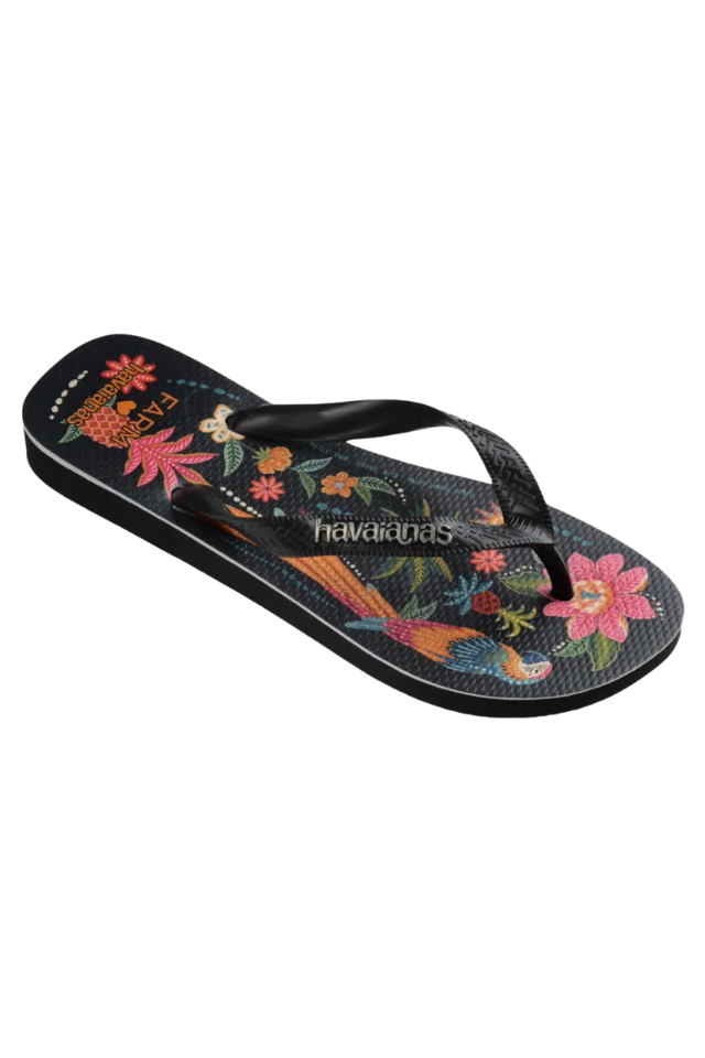 Havaianas Farm Rio Black Parrots Flip Flops - Black