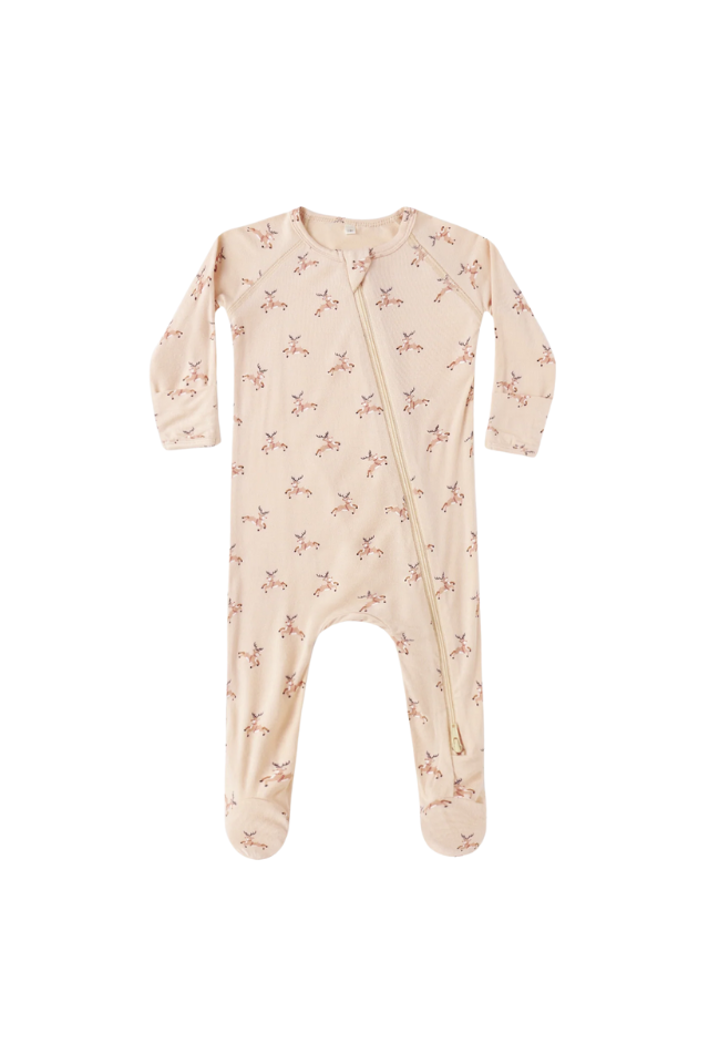 Quincy Mae Bamboo Zip Footie - Reindeer
