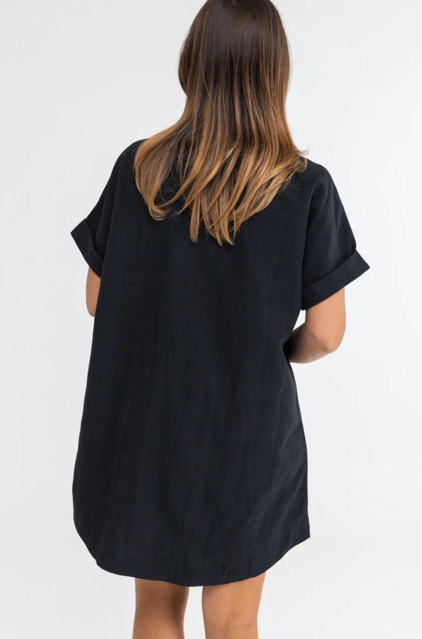 Rhythm Classic Linen Shirt Dress - Black