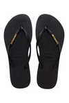 Havaianas Slim Logo Metallic Flip Flops - Black/Golden