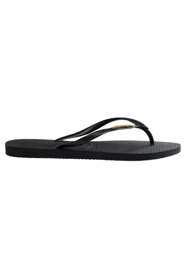 Havaianas Slim Logo Metallic Flip Flops - Black/Golden