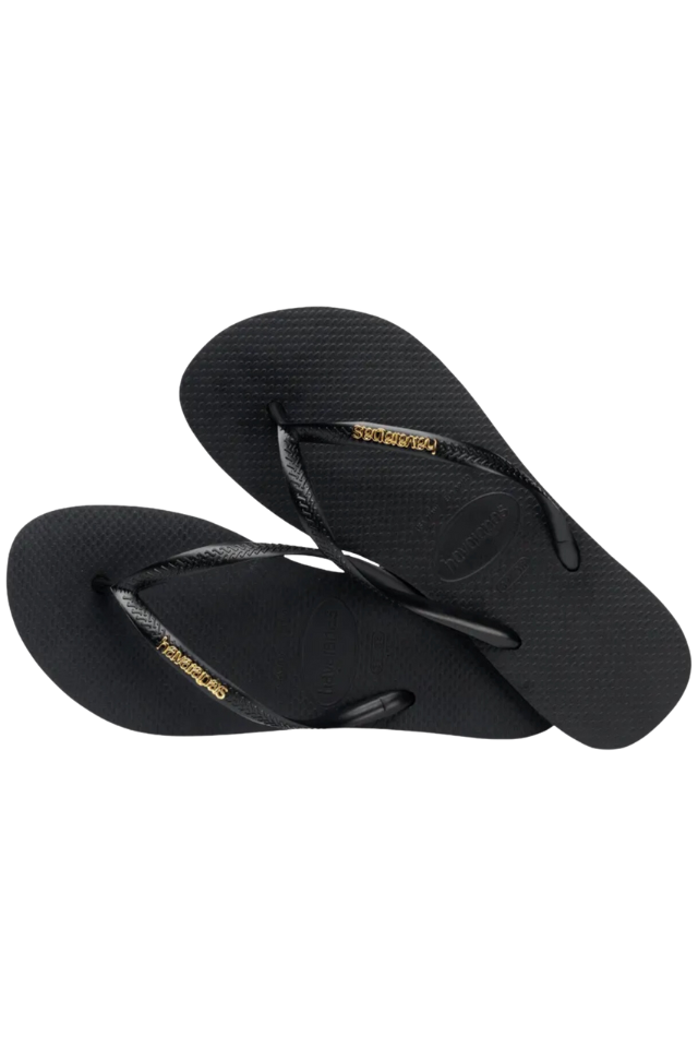 Havaianas Slim Logo Metallic Flip Flops Black Golden