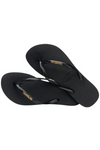 Havaianas Slim Logo Metallic Flip Flops - Black/Golden