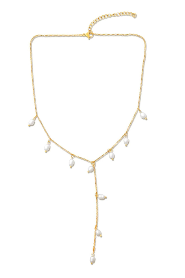Ellie Vail Carlotta Dainty Pearl Lariat Necklace - Gold