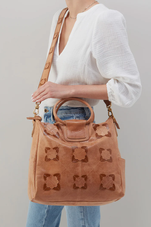 HOBO Sheila Large Satchel - Tan with Floral Aqqlique