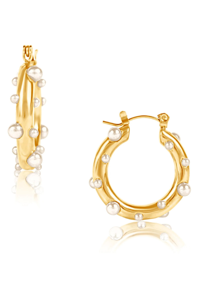 Ellie Vail Nicoletta Pearl Hoop Earring - Gold