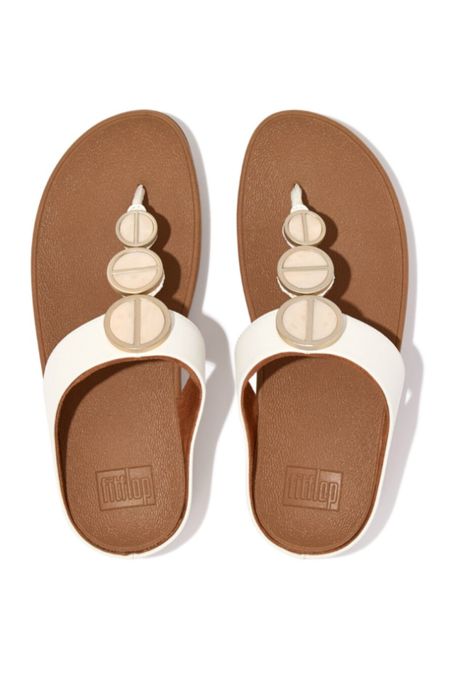 Fit Flop Halo Metallic-Trim Toe-Post Sandals - Cream