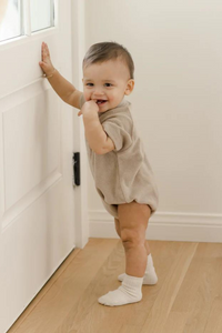 Quincy Mae Terry Henley Romper - Oat