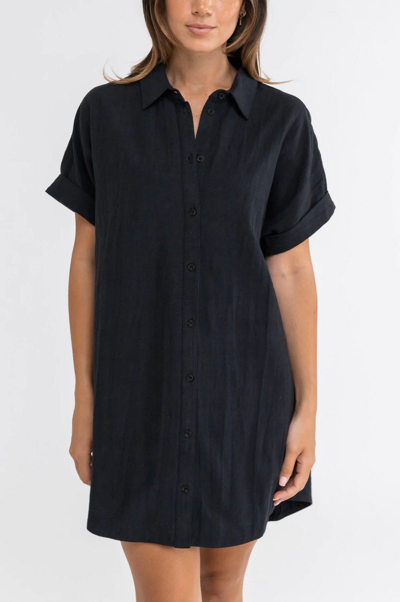 Rhythm Classic Linen Shirt Dress - Black