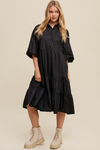 Listicle Button Front Babydoll Maxi Dress - Black