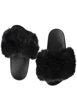 Fabulous Furs Fur-Trimmed Slides - Black