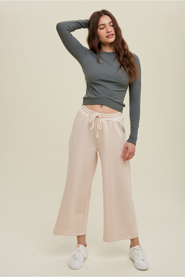 Wishlist Scuba Drawstring Wide Leg Pant - Ballet