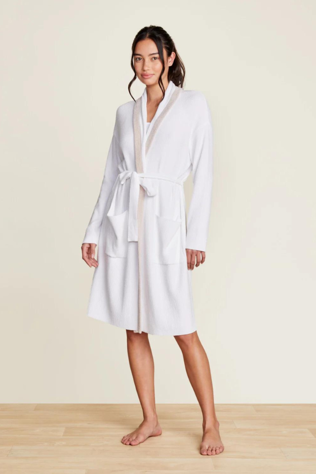 Barefoot Dreams CCUL Tipped Ribbed Short Robe - Sea Salt - Shell