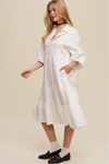 Listicle Button Front Babydoll Maxi Dress - White