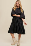 Listicle Button Front Babydoll Maxi Dress - Black