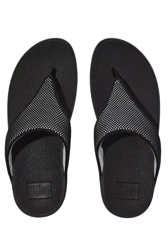 Fit Flop Lulu Water Resistant Two-Tone Webbing Toe Thongs - Black