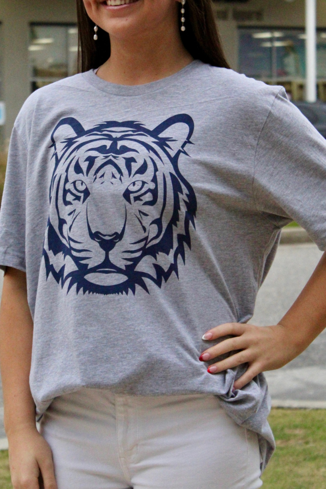 Tiger Time Tee - Navy on Grey