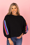 Mary Square Millie Sequin Stripe Sweatshirt - Black
