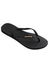 Havaianas Slim Logo Metallic Flip Flops - Black/Golden