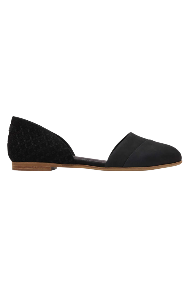 TOMS Jutti D'Orsay Flat - Black Leather Embossed Waffle