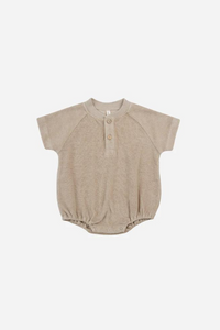 Quincy Mae Terry Henley Romper - Oat