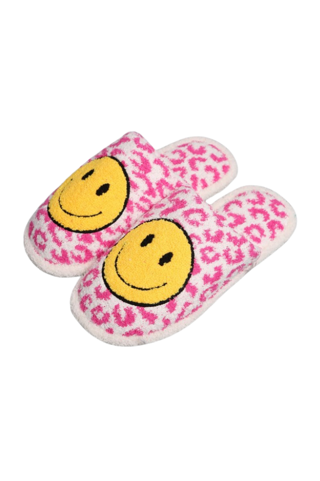 ComfyLuxe Leapord Print Smile Slipper - Fuschia