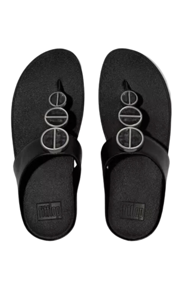 Fit Flop Halo Metallic-Trim Toe-Post Sandals - All Black