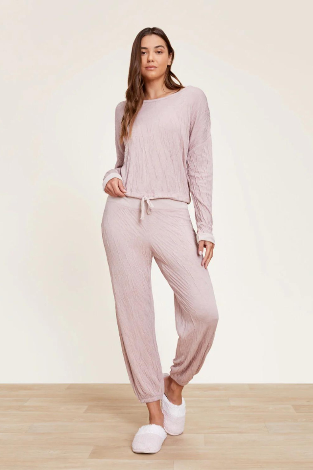 Malibu Collection Women's Crinkle Jersey Lounge Set - Faded Rose